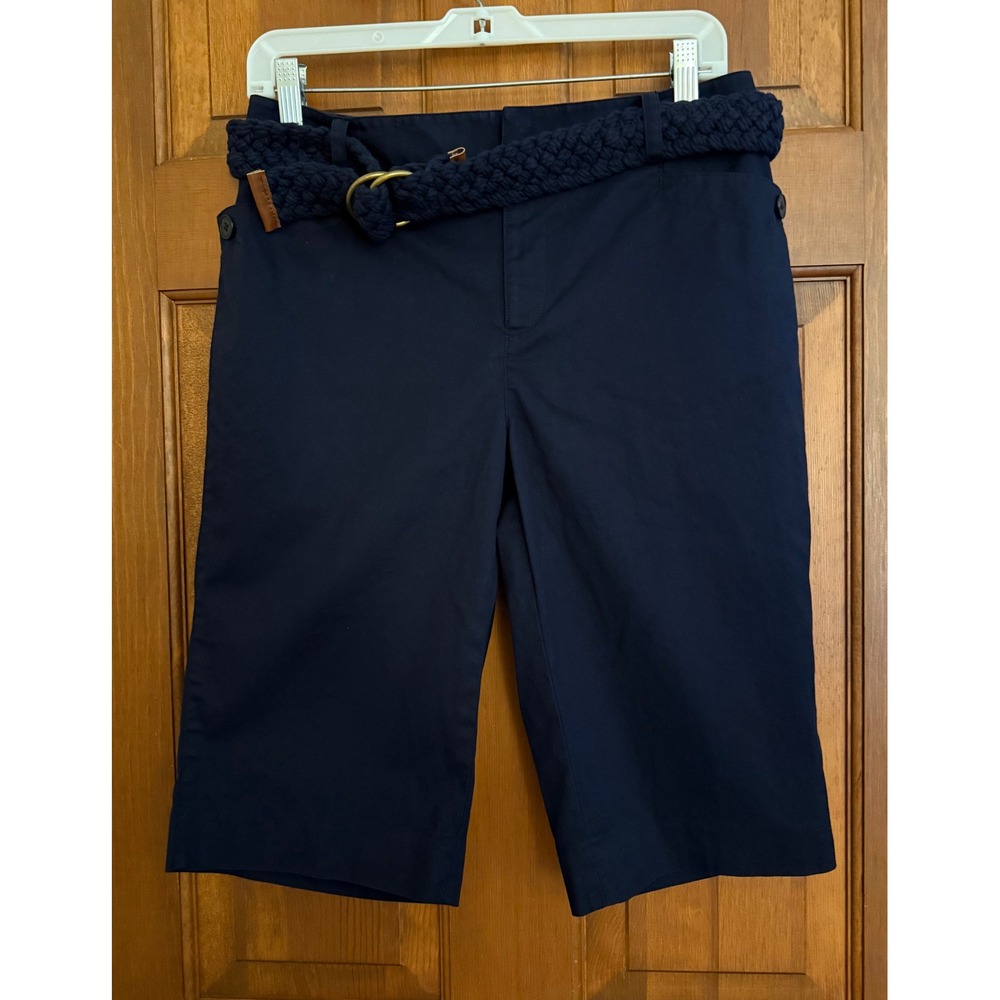 Ralph Lauren Bermuda Shorts Womens 4 Navy 13" Walking Resortwear‎ Braided Belt